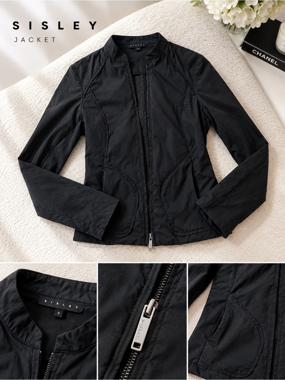 Sisley Black Women’s Zip-Front Jacket S size